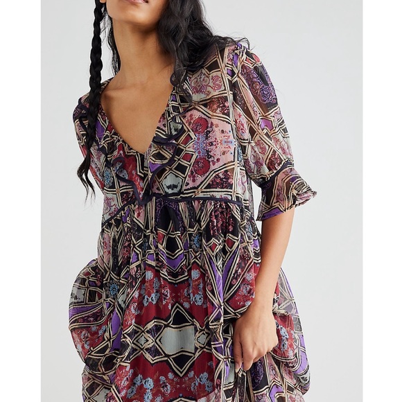 Free People Carmella Geometric Printed Flowy Chiffon Maxi Dress - Picture 2 of 8